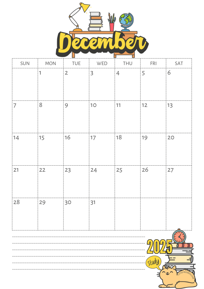 December 2025 calendar, free printable school calendar for 2025 - SEE PREVIOUS POST TO GET THE COMPLETE 2025 MONTHLY CALENDAR PDF
