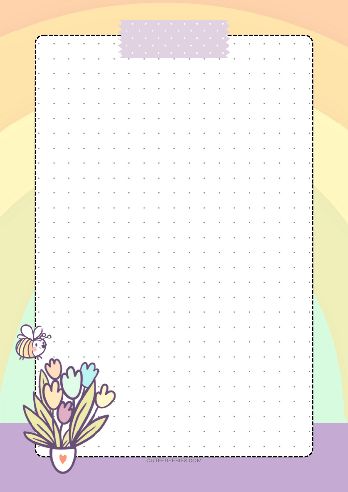 Free printable dot grid journal PDF template with rainbow theme and flowers