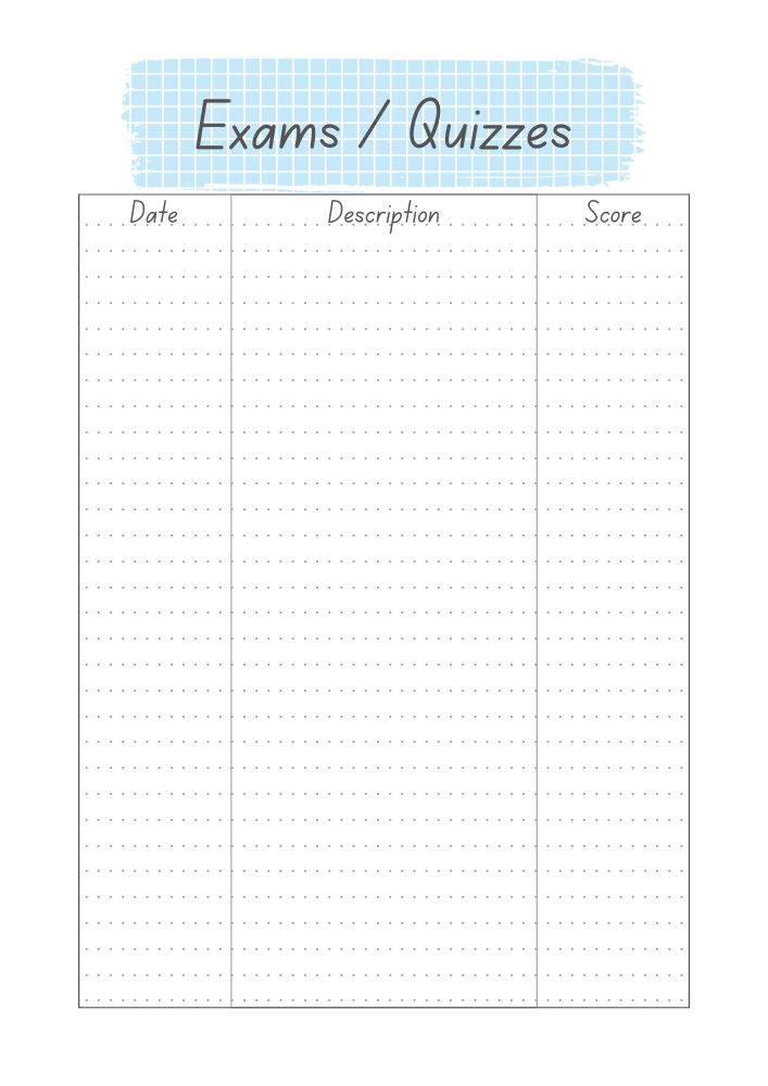 FREE PRINTABLE EXAMS QUIZZES  - plus more planner pages for your school binder --- SEE PREVIOUS POST TO GET THE COMPLETE PLANNER