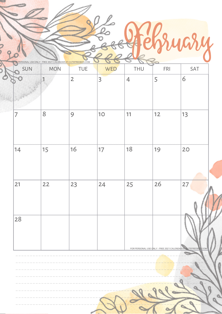 February 2021 calendar free printable monthly planner - See previous post to download the PDF file. #cutefreebiesforyou