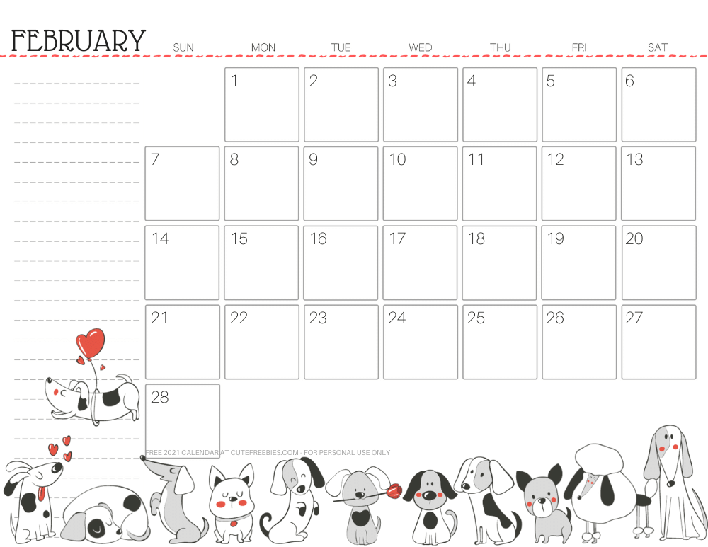 February 2021 calendar cute dog free printable #cutefreebiesforyou SEE PREVIOUS POST TO DOWNLOAD THE FREE PDF FILE