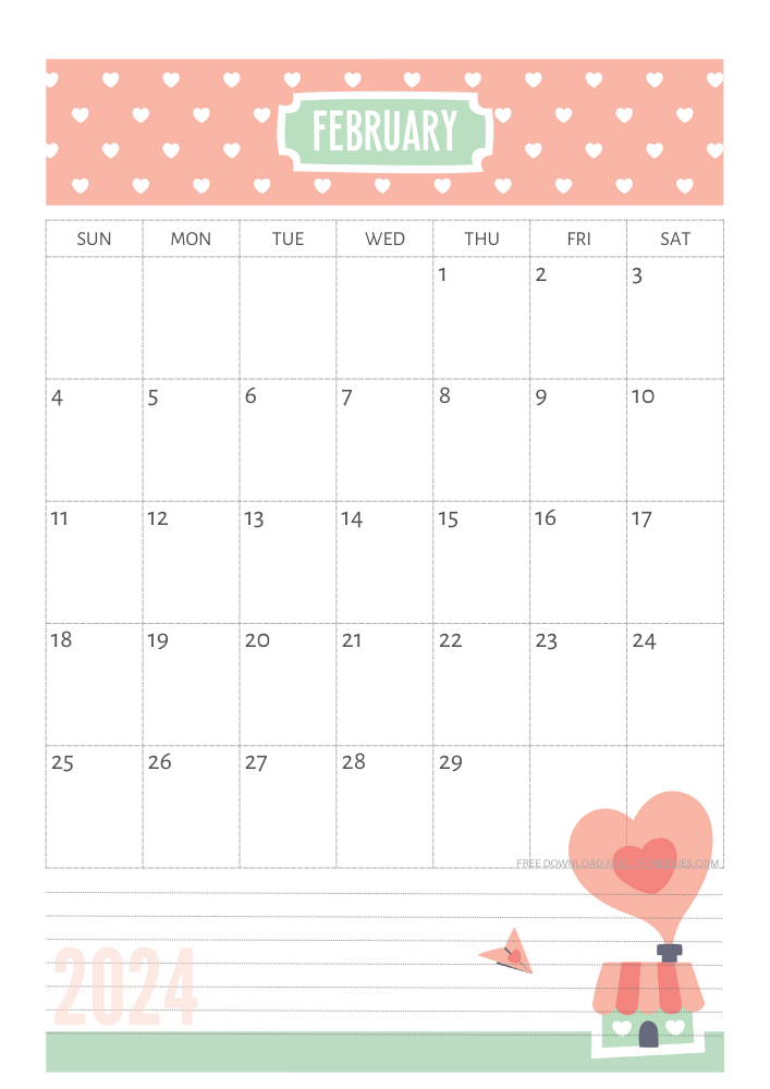 February 2024 Cute calendar free printable - SEE PREVIOUS POST TO DOWNLOAD THE COMPLETE 2024 CALENDAR