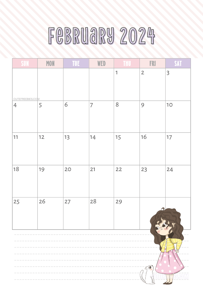 February 2024 cute cat calendar free printable #cutefreebiesforyou - SEE PREVIOUS POST TO DOWNLOAD THE COMPLETE 2024 CALENDAR
