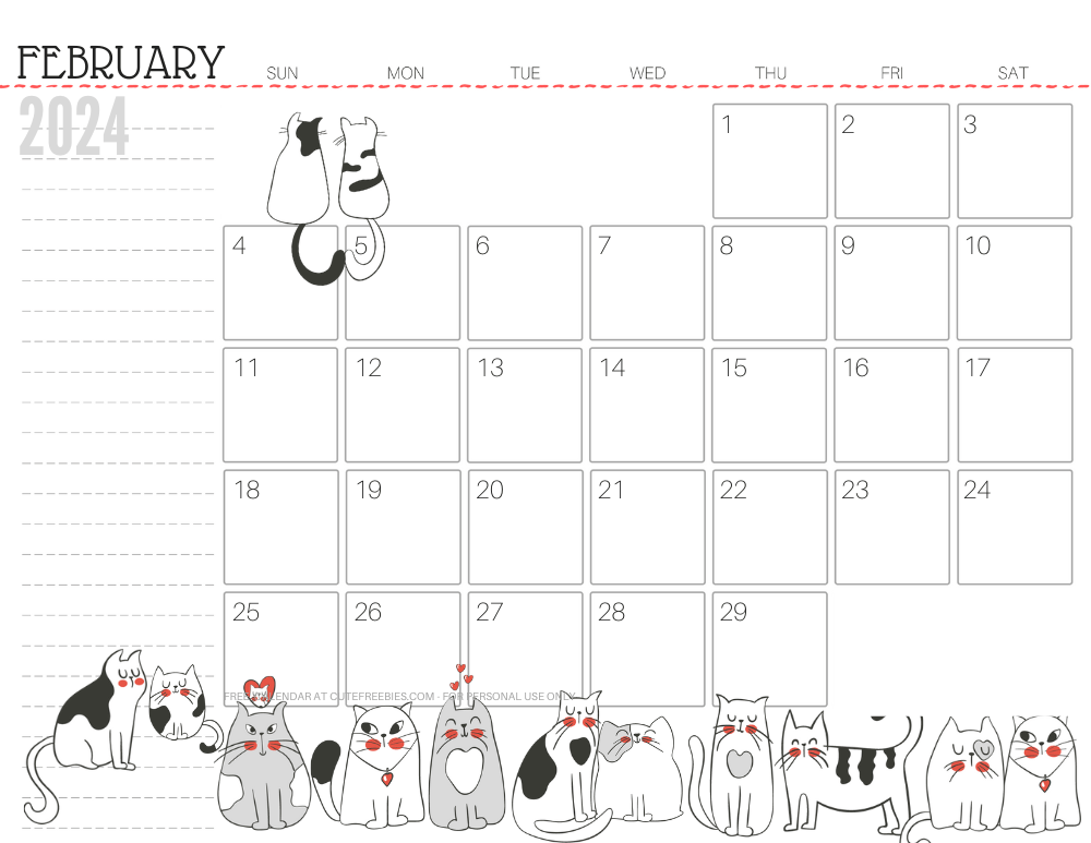 February 2024 monthly planner cat free printable #cutefreebiesforyou - SEE PREVIOUS POST TO DOWNLOAD THE COMPLETE 2024 CALENDAR