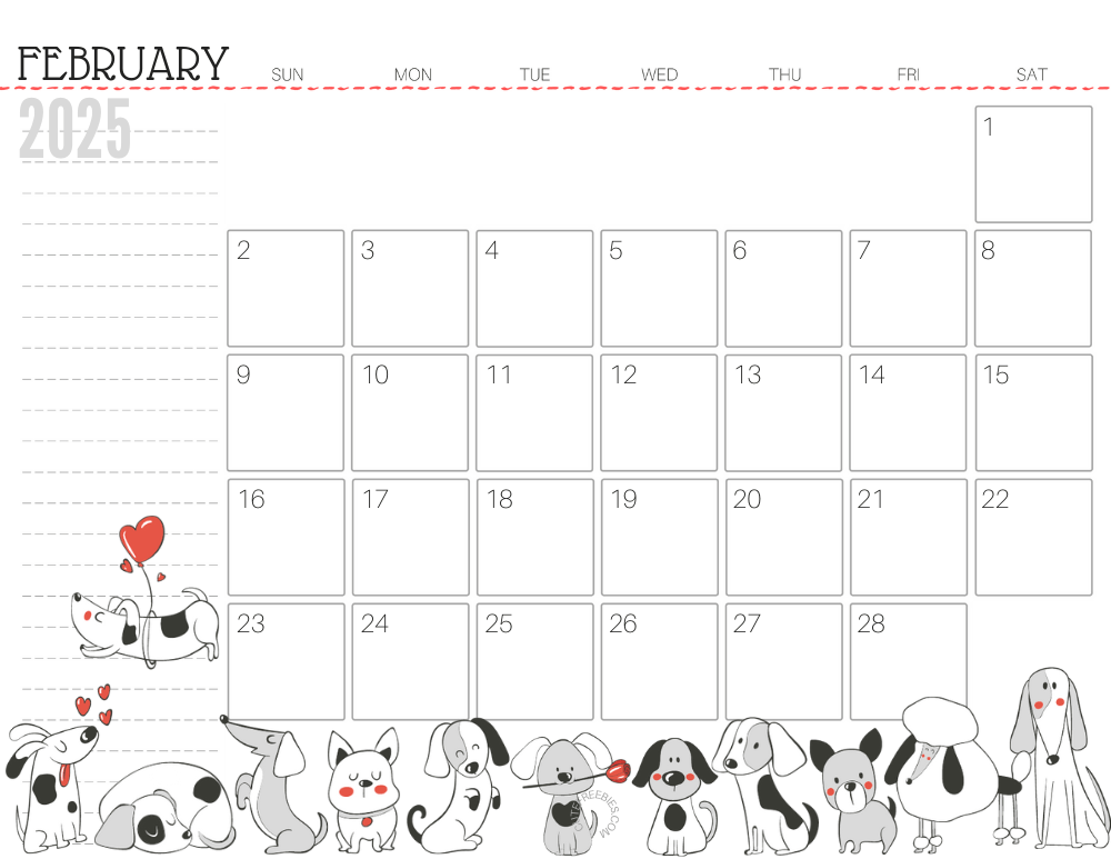 February 2025 calendar cute dog free printable #cutefreebiesforyou SEE PREVIOUS POST TO DOWNLOAD THE COMPLETE 2025 CALENDAR