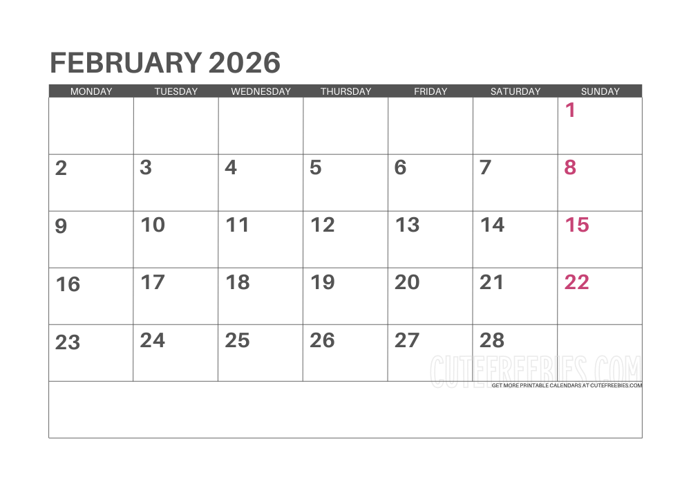 February 2026 Monday calendar free printable monthly planner #cutefreebiesforyou - SEE PREVIOUS POST TO DOWNLOAD THE COMPLETE 2026 CALENDAR PLANNER