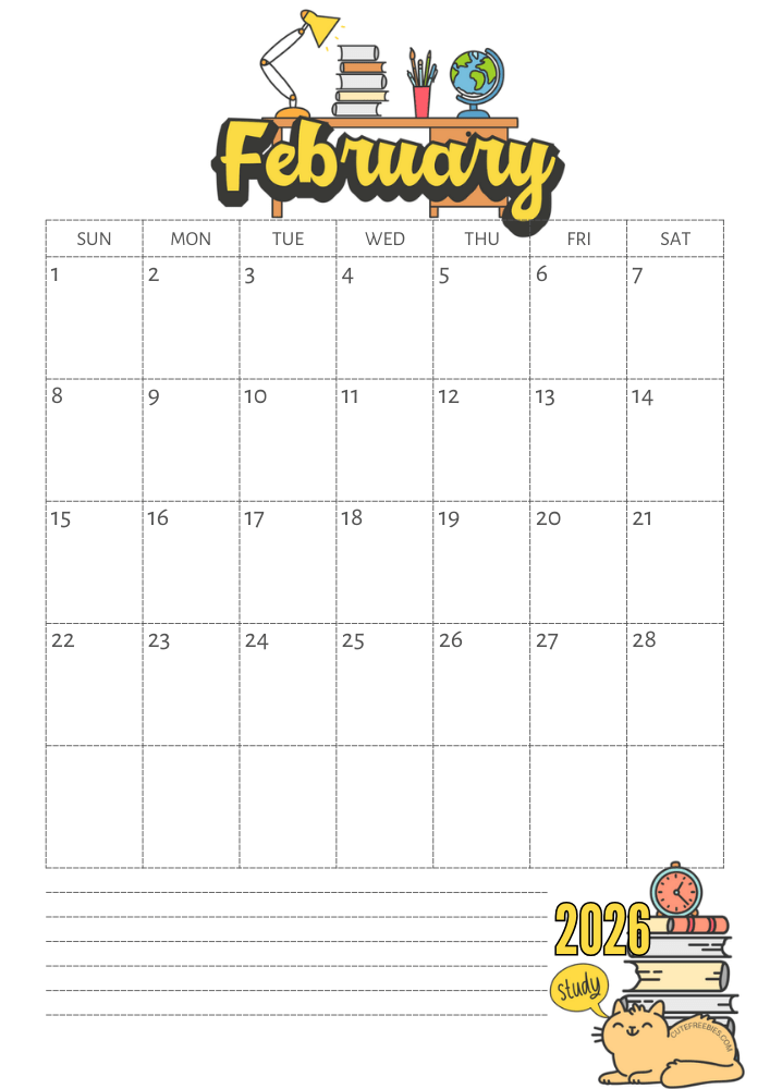February 2026 calendar, free printable school calendar for 2026 - SEE PREVIOUS POST TO GET THE COMPLETE 2026 MONTHLY CALENDAR PDF