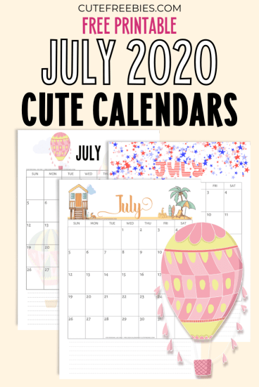 Free Printable July 2020 Calendar PDF - Downloadable monthly calendar Get your free download now! #cutefreebiesforyou #freeprintable #summer