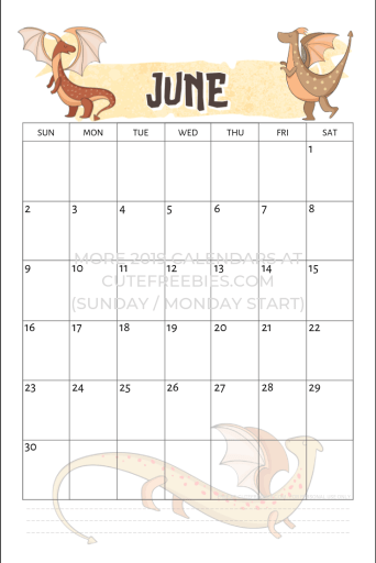 Free Printable June 2019 Calendar - dragons theme! Get your free June planner and start the month right. #cutefreebiesforyou #freeprintable #bulletjournal #bujoideas