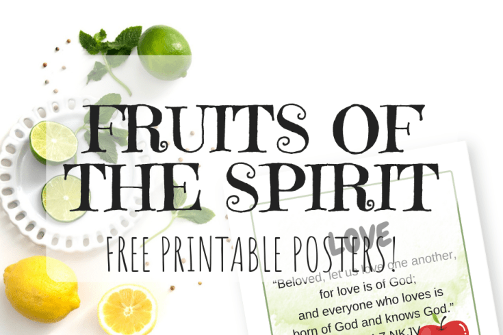 Get these free printable posters - The Fruit Of The Spirit. 9 printable wall art with Bible verse for each fruit of the Holy Spirit. Use as decorations or signs. Love, joy, peace, patience, kindness, goodness, faithfulness, gentleness, self control.