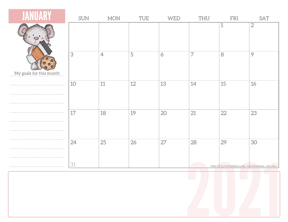 January 2021 CUTE calendar planner - free printable 2021 monthly calendar #printablesandinspirations #freeprintable SEE PREVIOUS POST TO DOWNLOAD THE PDF