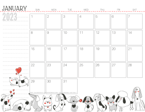 January 2023 calendar cute dog free printable #cutefreebiesforyou SEE PREVIOUS POST TO DOWNLOAD THE COMPLETE 2023 CALENDAR