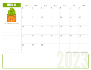 JANUARY 2023 monthly planner - free printable 2023 calendar for plant lovers #freeprintable #cutefreebiesforyou SEE PREVIOUS POST TO DOWNLOAD THE COMPLETE 2023 CALENDAR