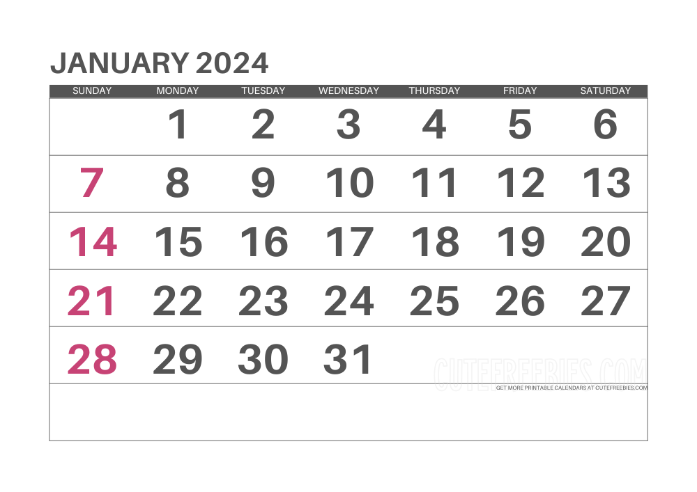January 2024 monthly calendar #cutefreebiesforyou - SEE PREVIOUS POST TO DOWNLOAD THE COMPLETE 2024 CALENDAR