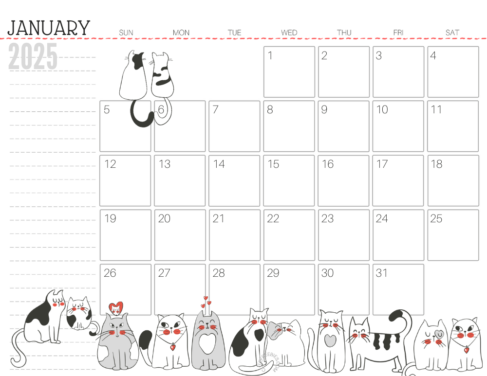 January 2025 monthly planner cat free printable #cutefreebiesforyou - SEE PREVIOUS POST TO DOWNLOAD THE COMPLETE 2025 CALENDAR