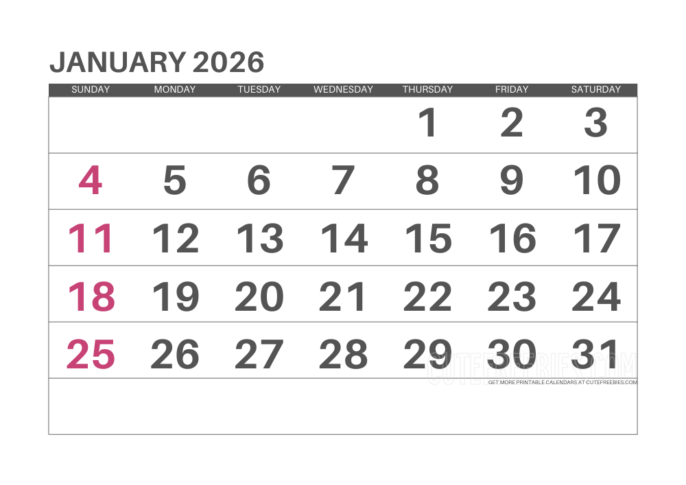 January 2026 monthly calendar #cutefreebiesforyou - SEE PREVIOUS POST TO DOWNLOAD THE COMPLETE 2026 CALENDAR