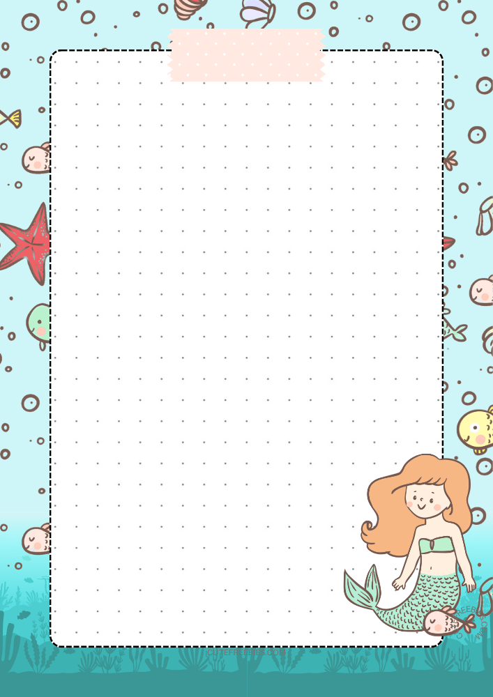 Free printable dot grid journal PDF template with mermaids and sea theme