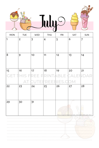 Free July 2019 Calendar With Bullet Journal Themes - free printable calendar and monthly planner with cute designs. Free pdf download now! #freeprintable #cutefreebiesforyou #July