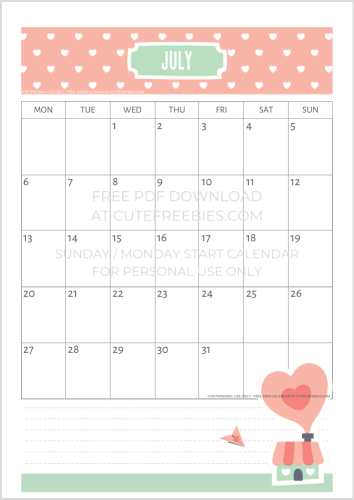 July 2020 calendar printable