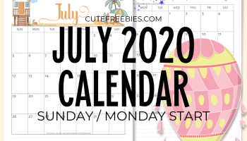 Free Printable July 2020 Calendar PDF - Downloadable monthly calendar Get your free download now! #cutefreebiesforyou #freeprintable #summer