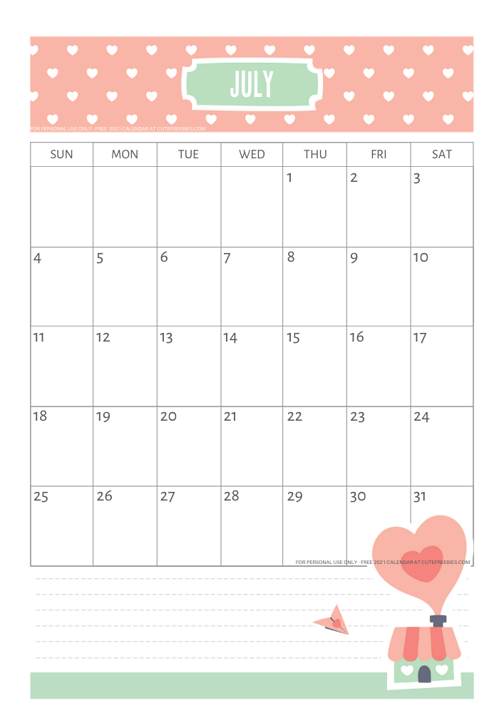 July 2021 calendar free printable #cutefreebiesforyou - SEE PREVIOUS POST TO DOWNLOAD THE FREE PDF FILE