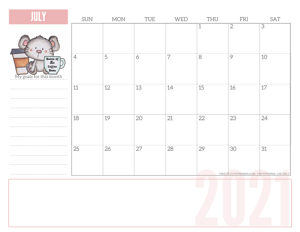 JULY 2021 CUTE calendar planner - free printable 2021 monthly calendar #printablesandinspirations #freeprintable SEE PREVIOUS POST TO DOWNLOAD THE PDF