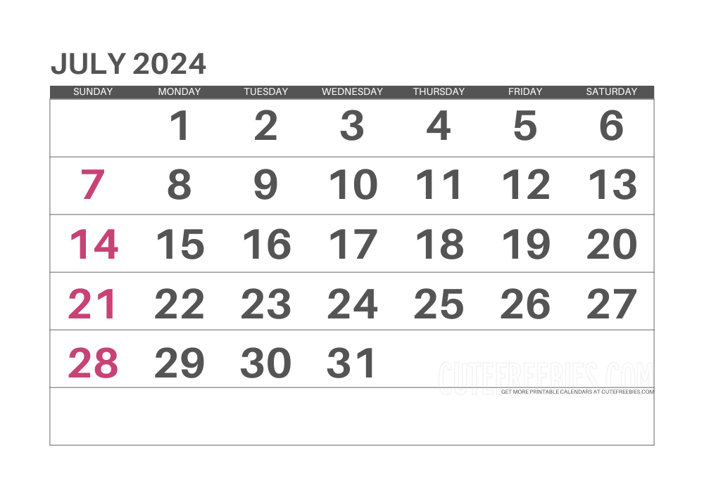 July 2024 monthly calendar #cutefreebiesforyou - SEE PREVIOUS POST TO DOWNLOAD THE COMPLETE 2024 CALENDAR