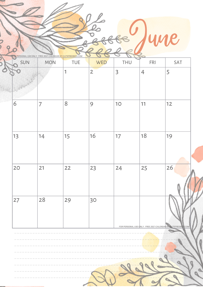 June 2021 calendar free printable monthly planner - See previous post to download the PDF file. #cutefreebiesforyou