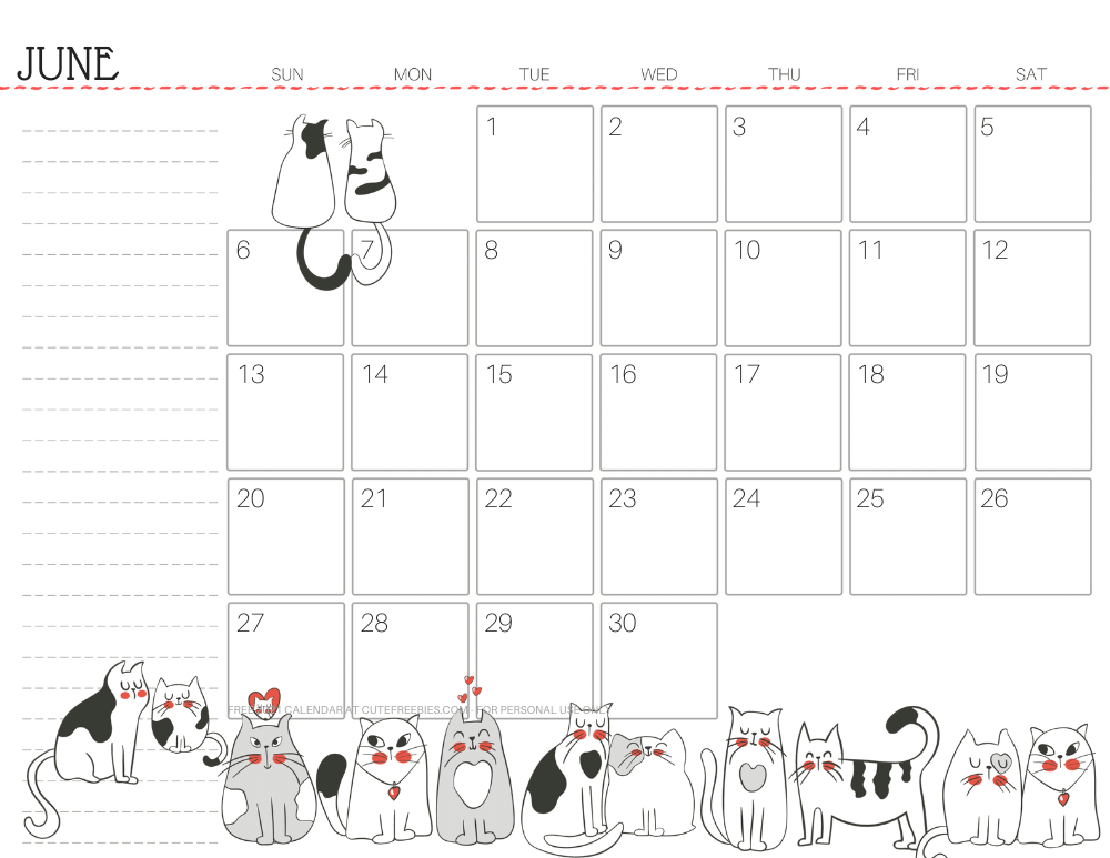 June 2021 monthly planner cat free printable #cutefreebiesforyou - SEE PREVIOUS POST TO DOWNLOAD THE FREE PDF FILE