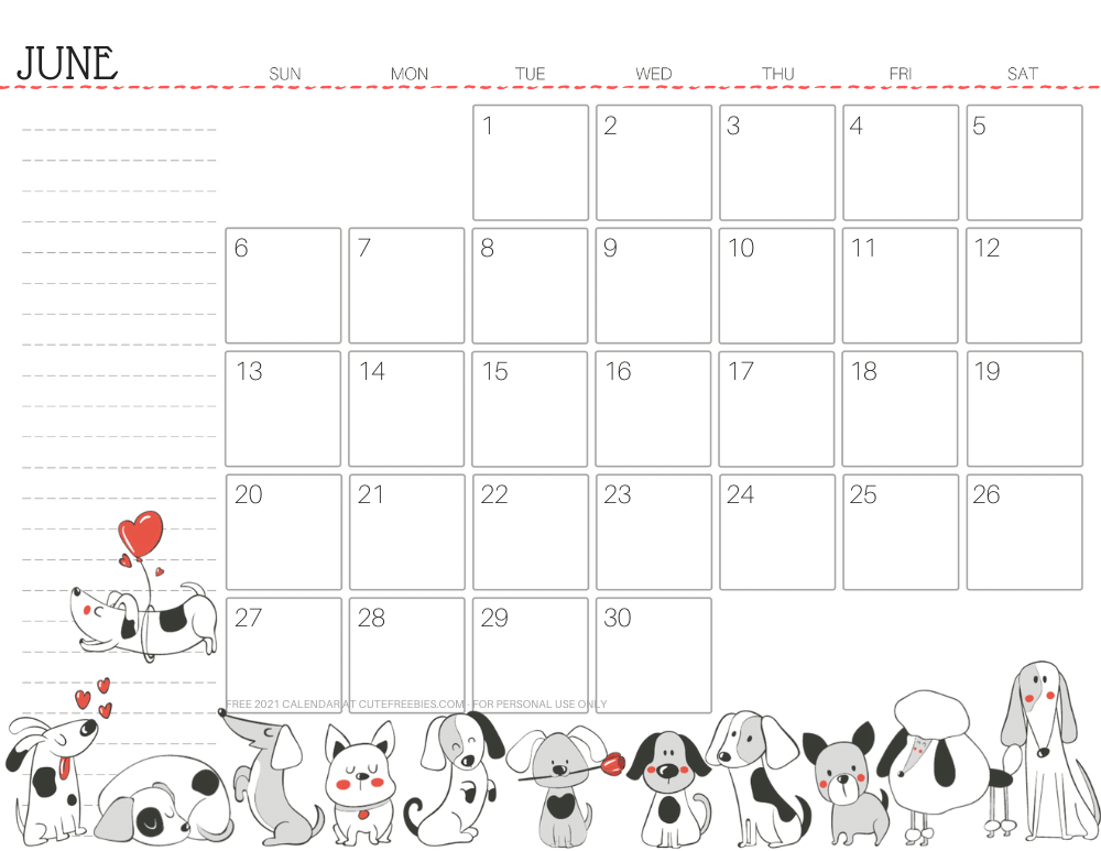 June 2021 calendar cute dog free printable #cutefreebiesforyou SEE PREVIOUS POST TO DOWNLOAD THE FREE PDF FILE