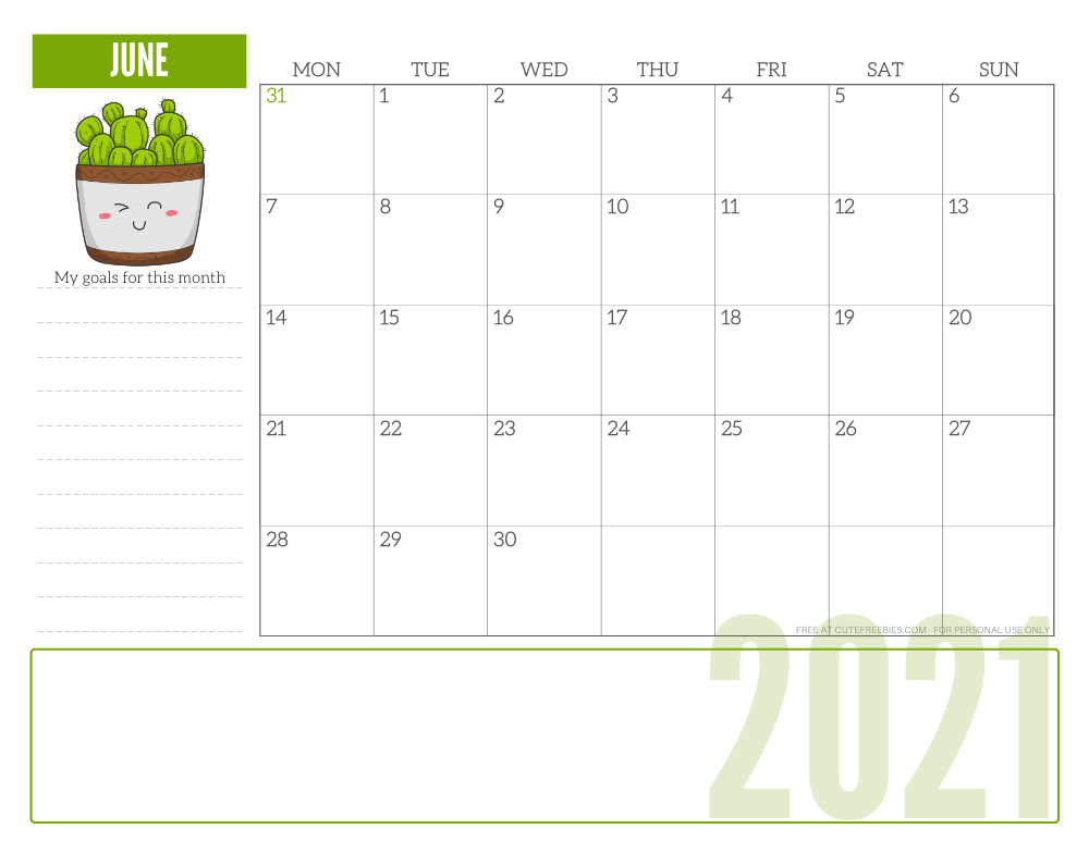 June 2021 monthly planner - free printable 2021 calendar for plant lovers #freeprintable #cutefreebiesforyou SEE PREVIOUS POST TO DOWNLOAD THE PDF FILE
