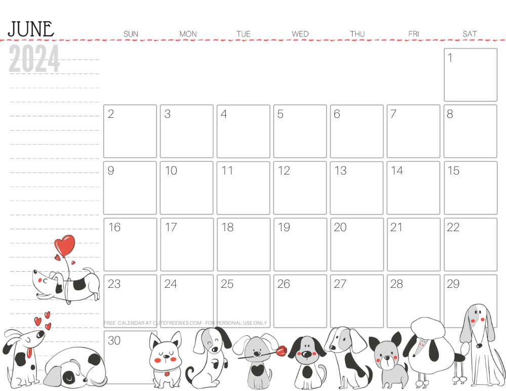 June 2024 calendar cute dog free printable #cutefreebiesforyou SEE PREVIOUS POST TO DOWNLOAD THE COMPLETE 2024 CALENDAR