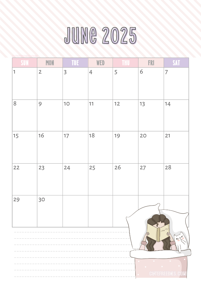 June 2025 cute cat calendar free printable #cutefreebiesforyou - SEE PREVIOUS POST TO DOWNLOAD THE COMPLETE 2025 CALENDAR