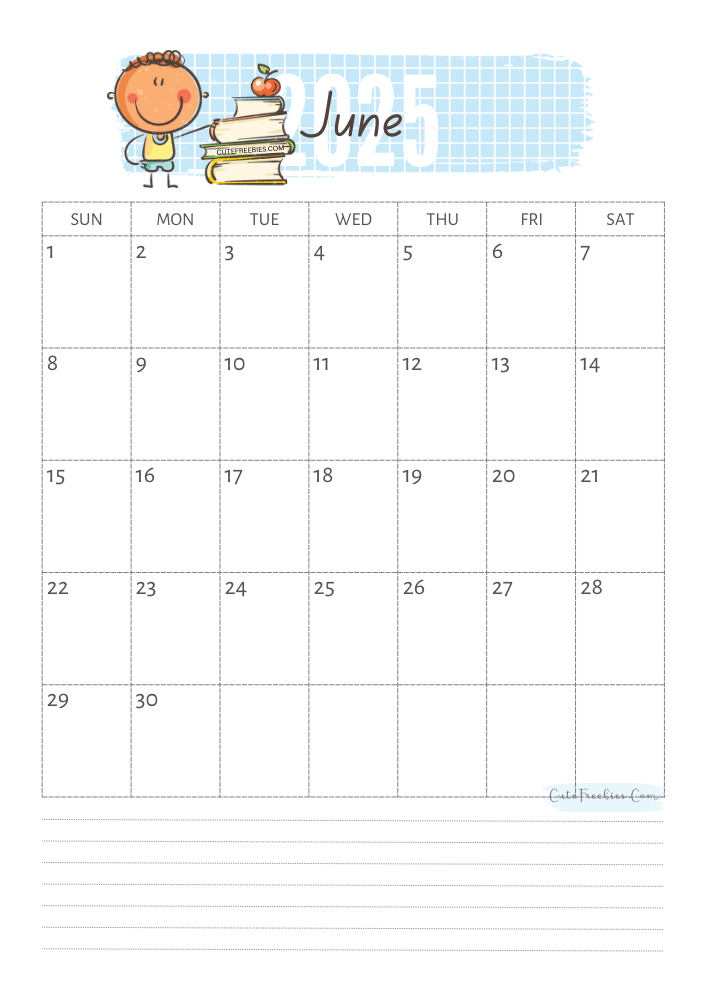 June 2025 cute calendar for kids - free printable monthly planner #cutefreebiesforyou - SEE PREVIOUS POST TO DOWNLOAD THE COMPLETE 2025 CALENDAR