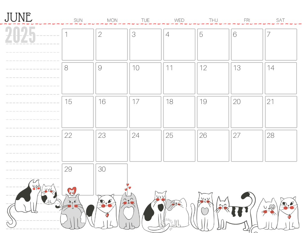 June 2025 monthly planner cat free printable #cutefreebiesforyou - SEE PREVIOUS POST TO DOWNLOAD THE COMPLETE 2025 CALENDAR