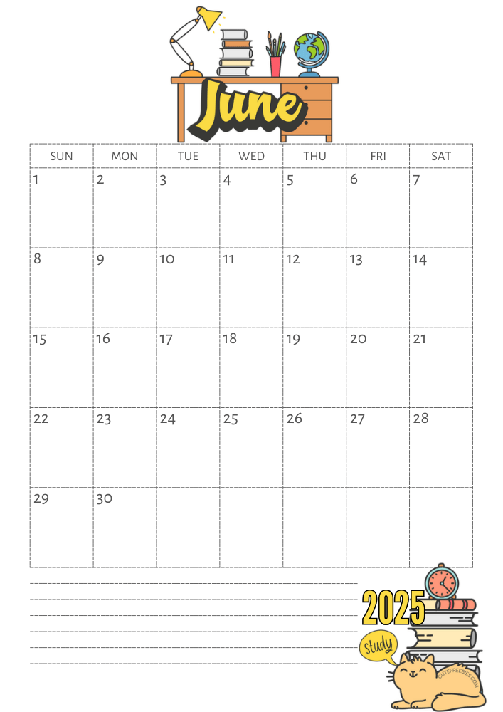 June 2025 calendar, free printable school calendar for 2025 - SEE PREVIOUS POST TO GET THE COMPLETE 2025 MONTHLY CALENDAR PDF