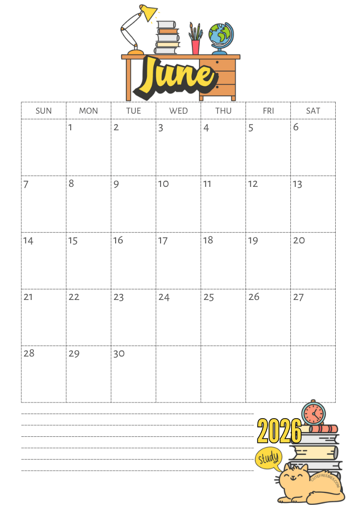 June 2026 calendar, free printable school calendar for 2026 - SEE PREVIOUS POST TO GET THE COMPLETE 2026 MONTHLY CALENDAR PDF