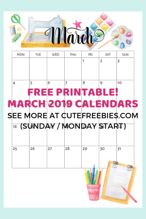 Free Printable March 2019 Calendar With Bullet Journal Themes - print on various paper sizes. #freeprintable #cutefreebiesforyou #bulletjournal #bujomonthly