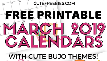 Free Printable March 2019 Calendar With Bullet Journal Themes - print on various paper sizes. #freeprintable #cutefreebiesforyou #bulletjournal #bujomonthly