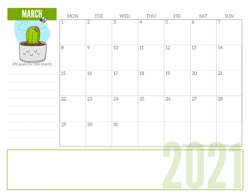March 2021 monthly planner - free printable 2021 calendar for plant lovers #freeprintable #cutefreebiesforyou SEE PREVIOUS POST TO DOWNLOAD THE PDF FILE
