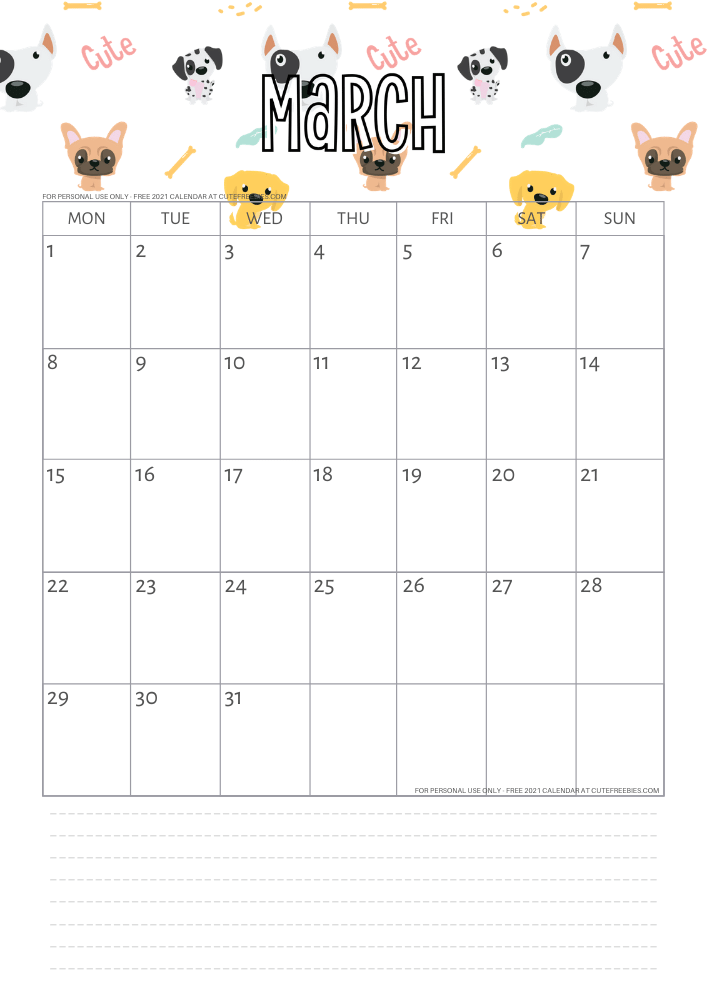 March 2021 calendar cute free printable monthly planner. Click the previous post to download the PDF file. #printablesandinspirations