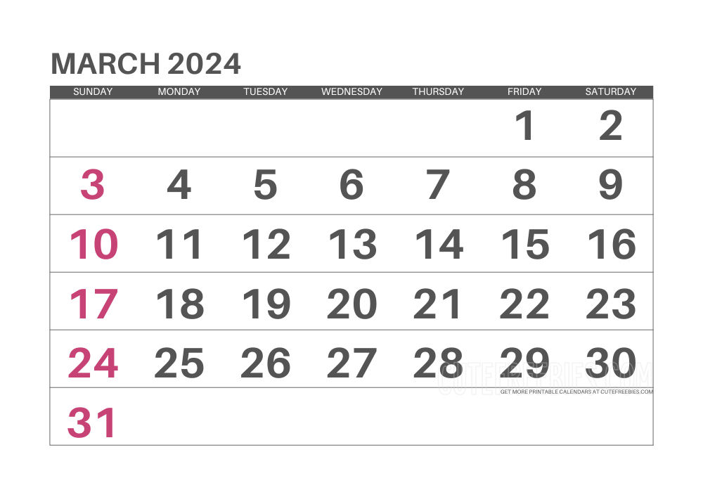 March 2024 monthly calendar #cutefreebiesforyou - SEE PREVIOUS POST TO DOWNLOAD THE COMPLETE 2024 CALENDAR