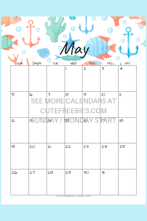 Free Printable May 2019 Calendar -Bullet Journal Themes! May monthly planner with hot air balloons, bicycles, ice cream, cats and sea themes. #freeprintable #bulletjournal #bujomonthly #cutefreebiesforyou