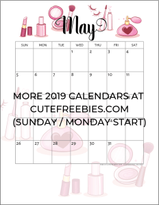 May 2019 Calendar Printable Planner - Free Printable #cutefreebiesforyou #makeuplover #freeprintable