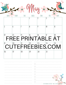 May 2019 Calendar Planner -Free Printable #cutefreebiesforyou #freeprintable