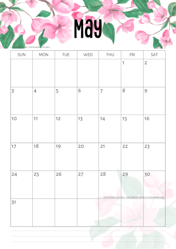 May 2020 calendar - cherry blossoms calendar #cutefreebiesforyou #freeprintable #sakura #cherryblossoms