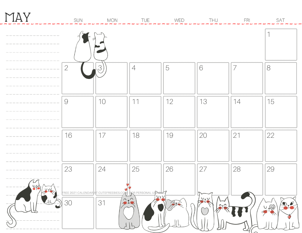 May 2021 monthly planner cat free printable #cutefreebiesforyou - SEE PREVIOUS POST TO DOWNLOAD THE FREE PDF FILE