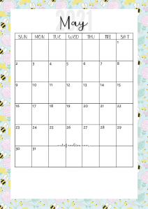 May 2021 Floral Calendar #cutefreebiesforyou #freeprintable #budgetplanner SEE PREVIOUS POST TO GET THE COMPLETE 2021 CALENDAR