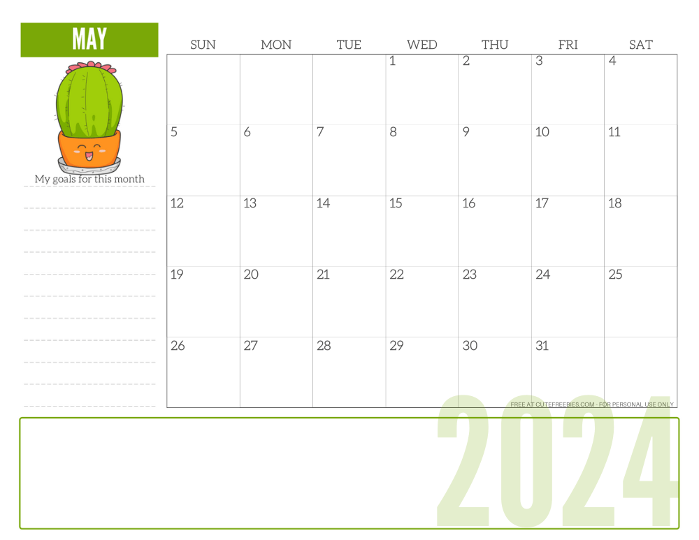 MAY 2024 cute monthly planner with plant - free printable 2024 cute calendar for plant lovers #freeprintable #cutefreebiesforyou SEE PREVIOUS POST TO DOWNLOAD THE COMPLETE 2024 CALENDAR