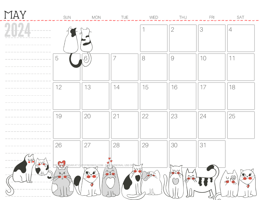 May 2024 monthly planner cat free printable #cutefreebiesforyou - SEE PREVIOUS POST TO DOWNLOAD THE COMPLETE 2024 CALENDAR